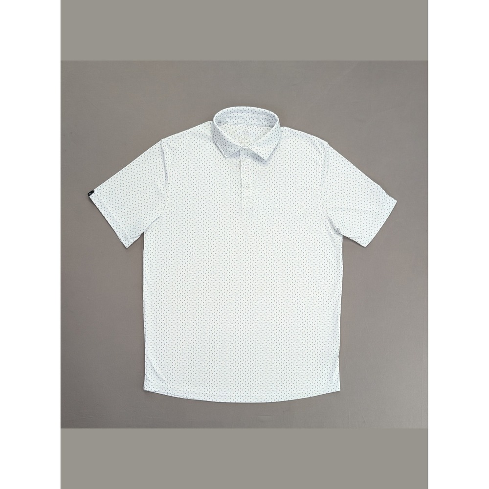 Swannies Golf Polo Blue White Print Performance Shirt Mens Large